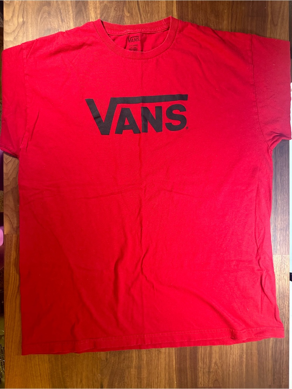 Vans T Shirt Mens XL Red Black Classic Logo Short Sleeve Skate Tee